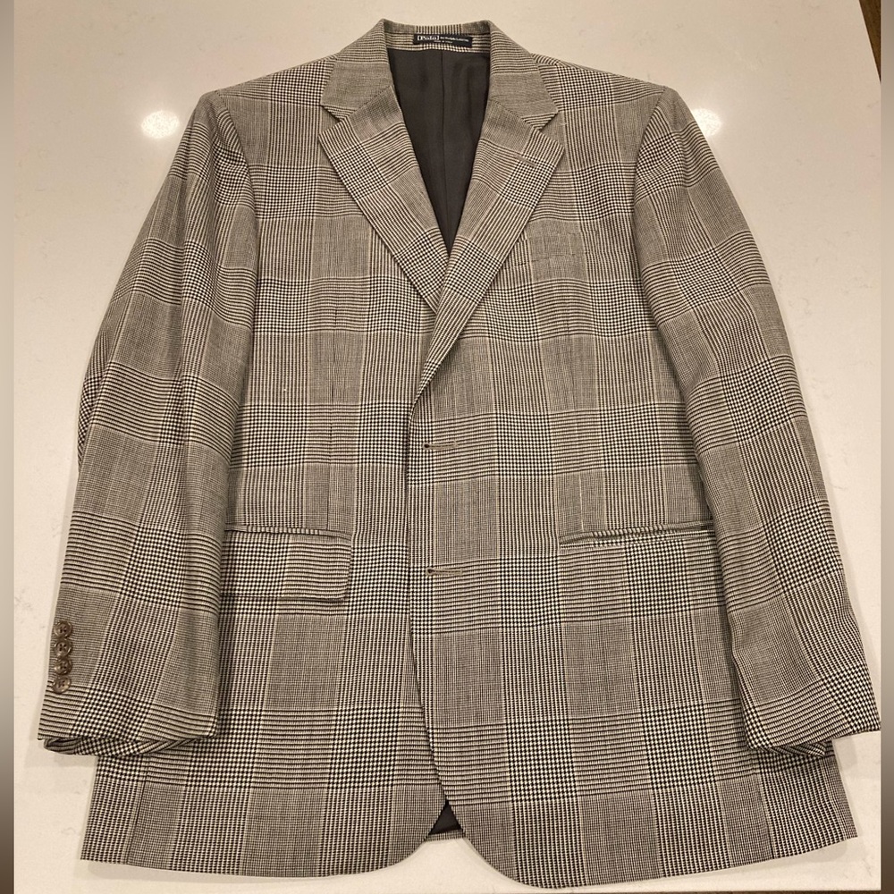 Ralph Lauren Houndstooth Grey Virgin Wool Mohair 42R.